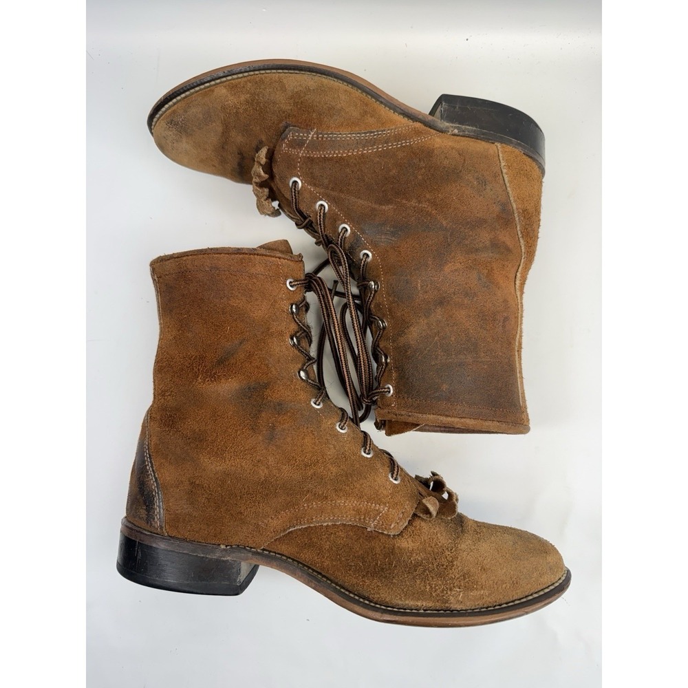 Vintage Laredo Granny Lace Up Roper Boots Suede Leather Western Heritage 8M - Picture 7 of 12